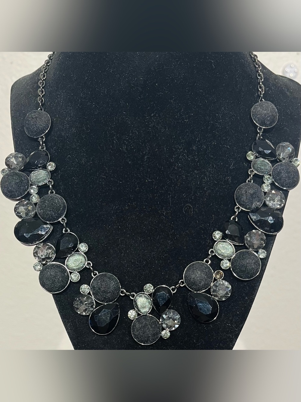 Vintage Y2K Statement Black Crystal Cluster Necklace